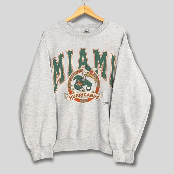 Vintage 90s University of Miami Hurricanes Football Crewneck Sweatshirt - Picture 1 of 2